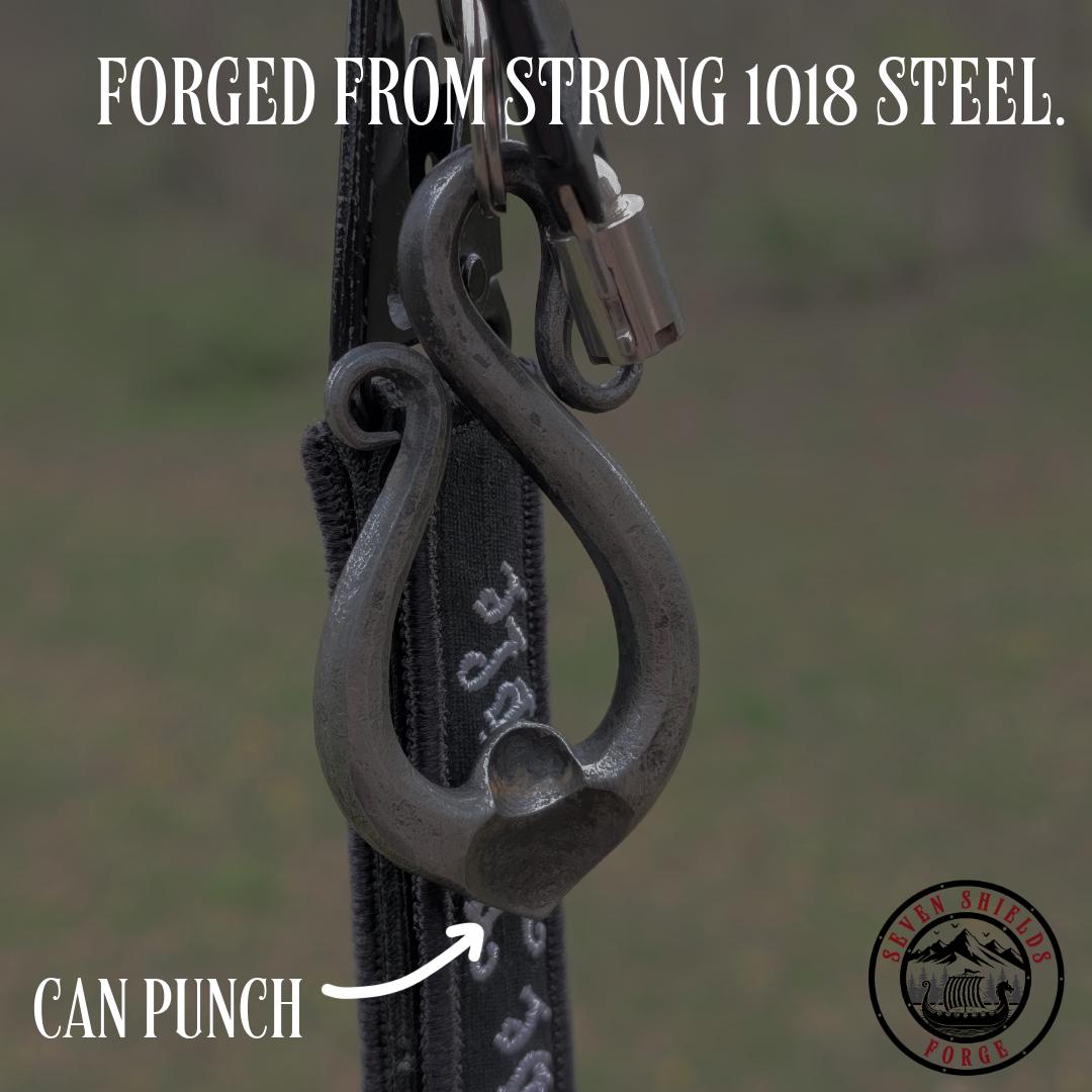 Hand forged Bottle Opener W/ Can Punch
